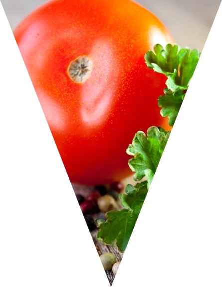pizza slice shaped photo of a tomato